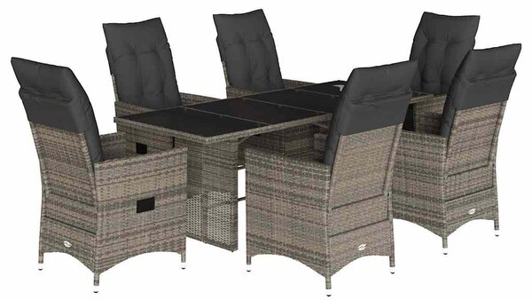 7 részes szürke polyrattan kerti étkezőgarnitúra párnával
