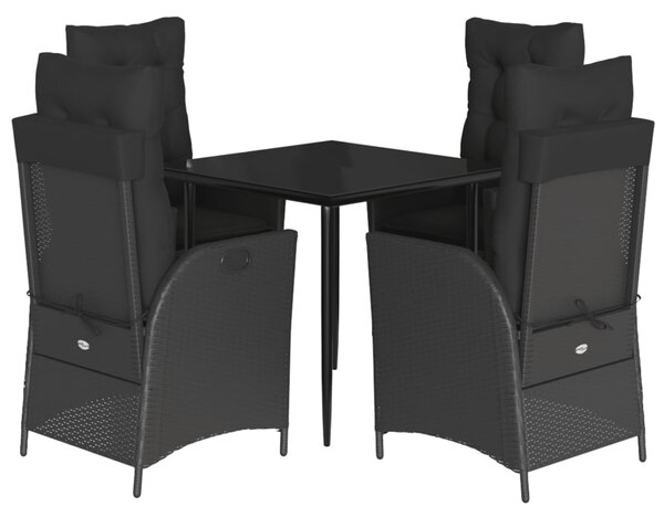 5 részes fekete polyrattan kerti étkezőgarnitúra párnákkal