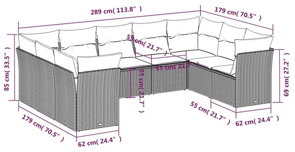 9 részes barna polyrattan kerti ülőgarnitúra párnákkal
