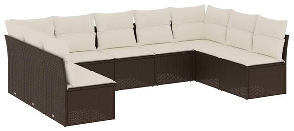 9 részes barna polyrattan kerti ülőgarnitúra párnákkal