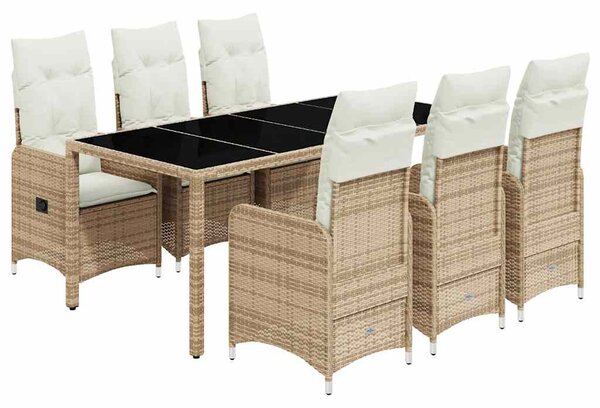 7 részes bézs polyrattan kerti bisztrógarnitúra párnákkal