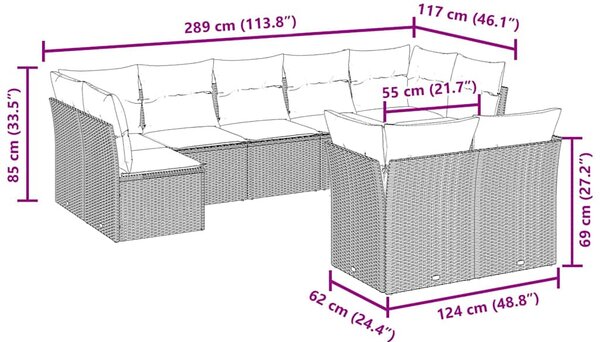 9 részes barna polyrattan kerti ülőgarnitúra párnákkal