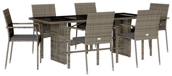 7 részes szürke polyrattan kerti étkezőgarnitúra párnával