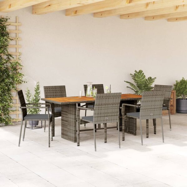 7 részes szürke polyrattan kerti étkezőgarnitúra párnával