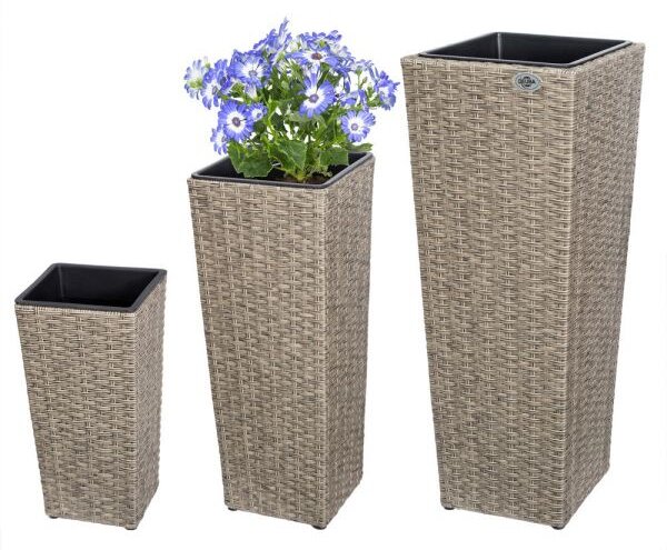 Deuba® 3 darabos polyrattan virágcserép szett - krém