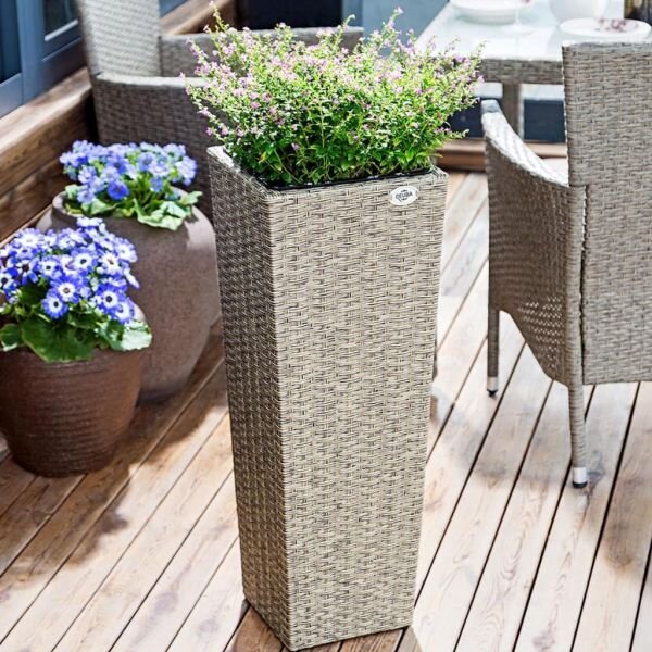Deuba® 3 darabos polyrattan virágcserép szett - krém