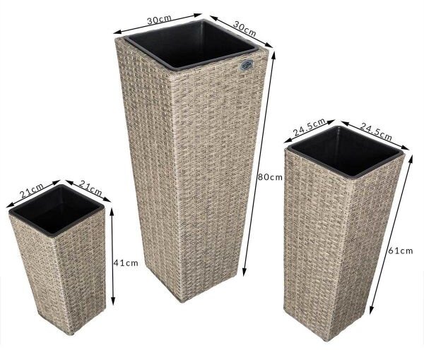 Deuba® 3 darabos polyrattan virágcserép szett - krém