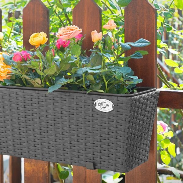 Casaria® Polyrattan virágtartó fekete 2 darabos