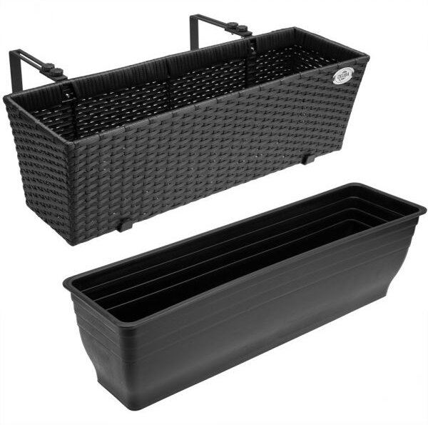 Casaria® Polyrattan virágtartó fekete 2 darabos