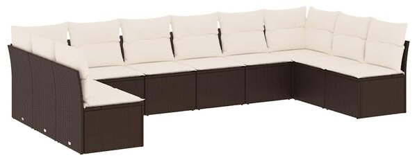 10 részes barna polyrattan kerti ülőgarnitúra párnákkal
