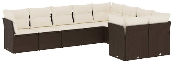9 részes barna polyrattan kerti ülőgarnitúra párnákkal