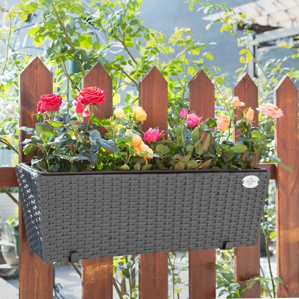 Casaria® Polyrattan virágtartó fekete 2 darabos
