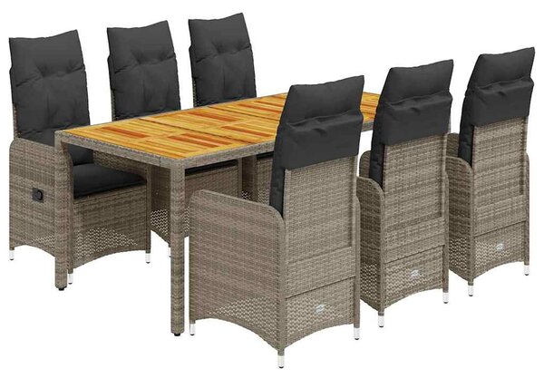 7 részes szürke polyrattan kerti bisztrógarnitúra párnákkal