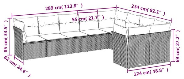 9 részes barna polyrattan kerti ülőgarnitúra párnákkal
