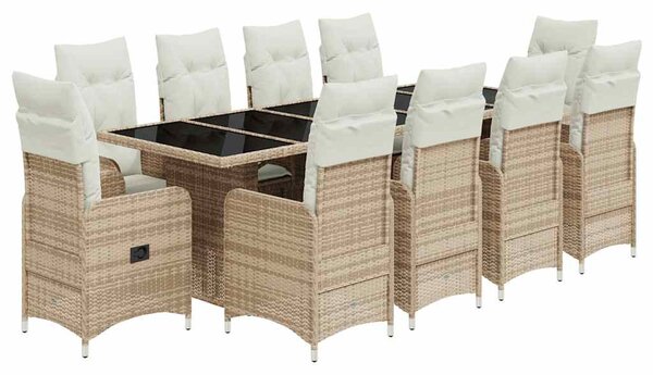 11 részes bézs polyrattan kerti bisztrógarnitúra párnákkal