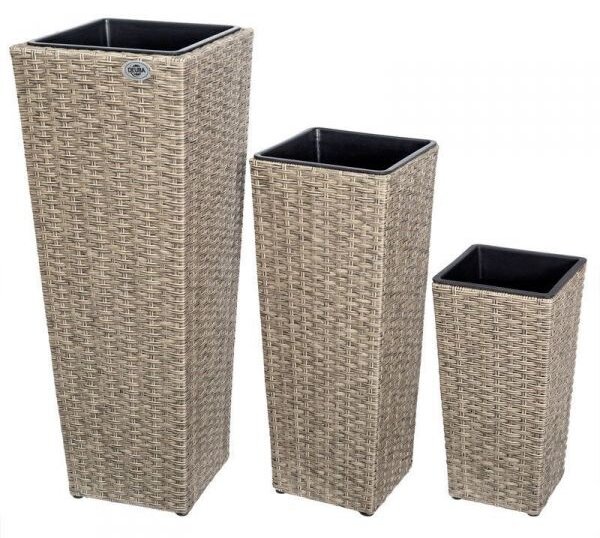 Deuba® 3 darabos polyrattan virágcserép szett - krém