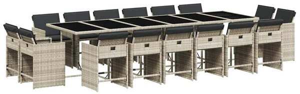 17 részes szürke polyrattan kerti étkezőgarnitúra párnákkal