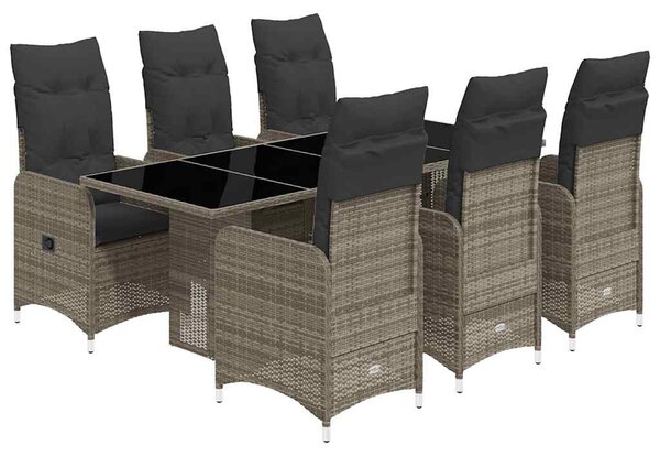 7 részes szürke polyrattan kerti bisztrógarnitúra párnákkal