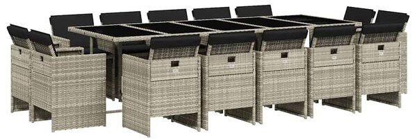 15 részes szürke polyrattan kerti étkezőgarnitúra párnákkal