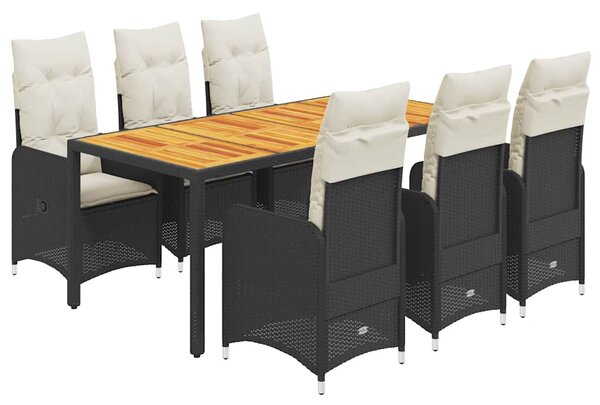 7 részes fekete polyrattan kerti bisztrógarnitúra párnákkal