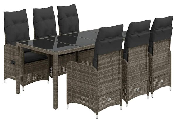 7 részes szürke polyrattan kerti bisztrógarnitúra párnákkal