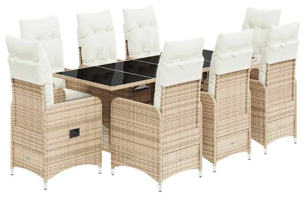 9 részes bézs polyrattan kerti bisztrógarnitúra párnákkal
