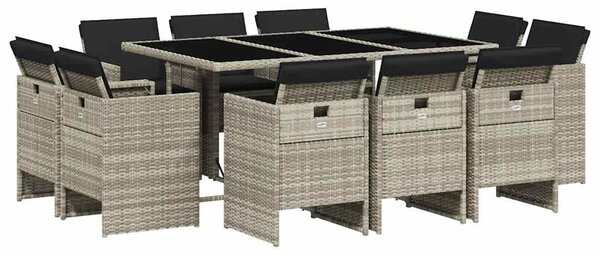 11 részes világosszürke polyrattan kerti ülőgarnitúra párnákkal