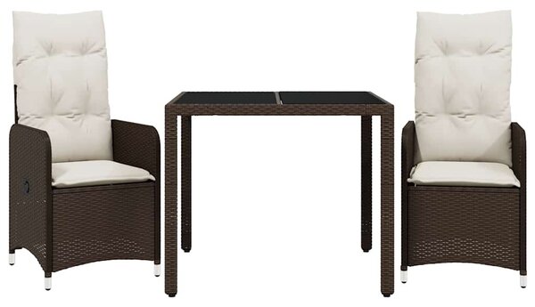 3 részes barna polyrattan kerti bisztrógarnitúra párnákkal