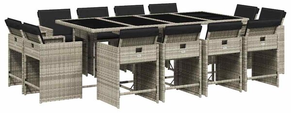 13 részes szürke polyrattan kerti étkezőgarnitúra párnákkal