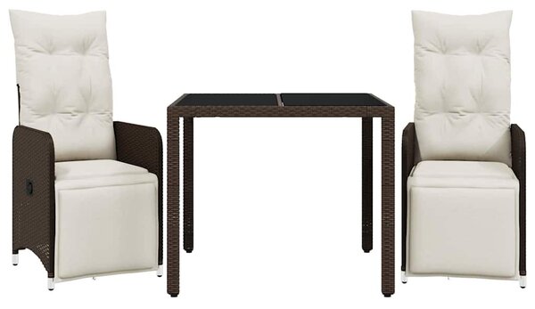 3 részes barna polyrattan kerti bisztrógarnitúra párnákkal
