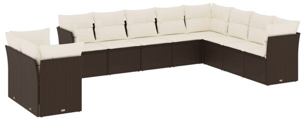 10 részes barna polyrattan kerti ülőgarnitúra párnákkal