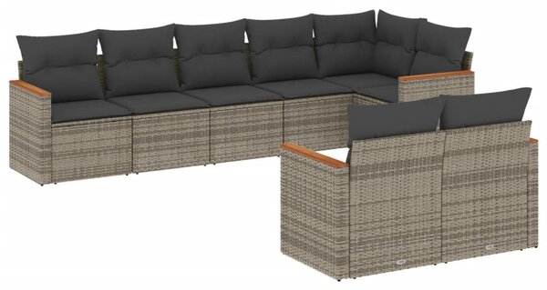 8 részes szürke polyrattan kerti ülőgarnitúra párnákkal