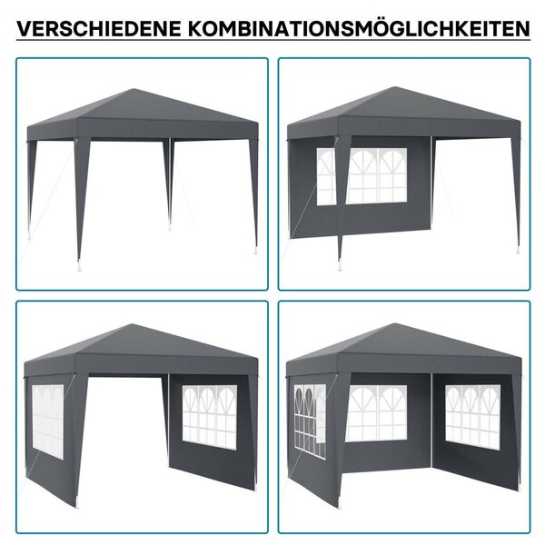 Toboli kerti pavilon 50+ UV védelem kivehető oldalak ablakos, 3 x 3m, Szürke (63420)