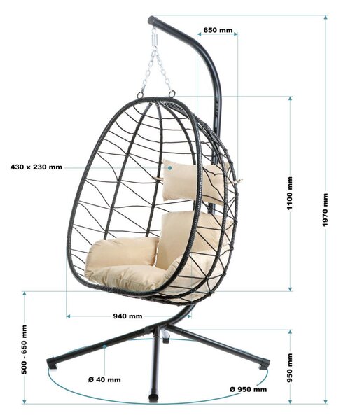 Rattan Függőszék bel- és kültérre kerettel és ülőpárnával 64739