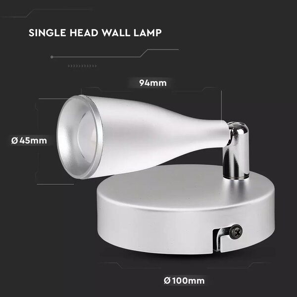 V-TAC 4.5W beltéri fehér fali LED lámpa meleg fehér - SKU 8262