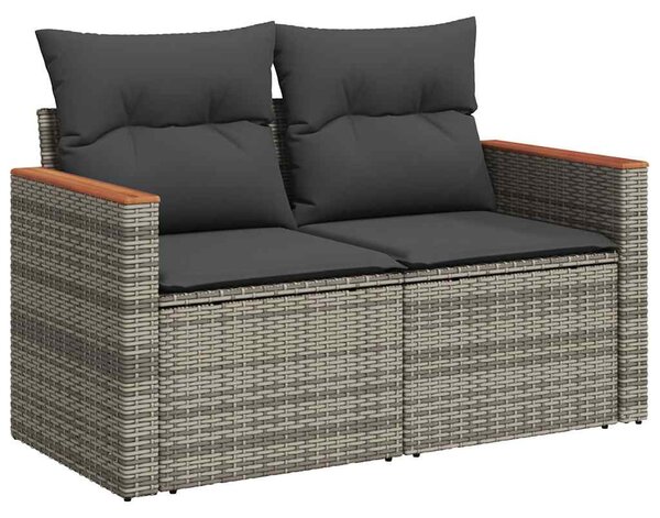 10 részes szürke polyrattan akácfa kerti ülőgarnitúra párnákkal