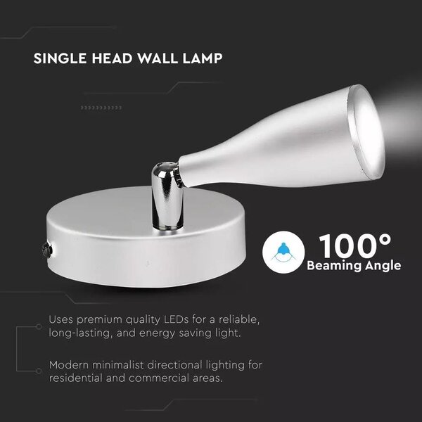 V-TAC 4.5W beltéri fehér fali LED lámpa meleg fehér - SKU 8262