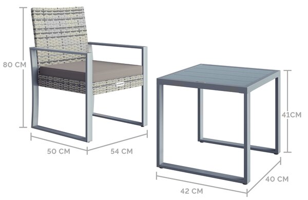 Casaria® Rattan balkon szett 1+2 - szürke