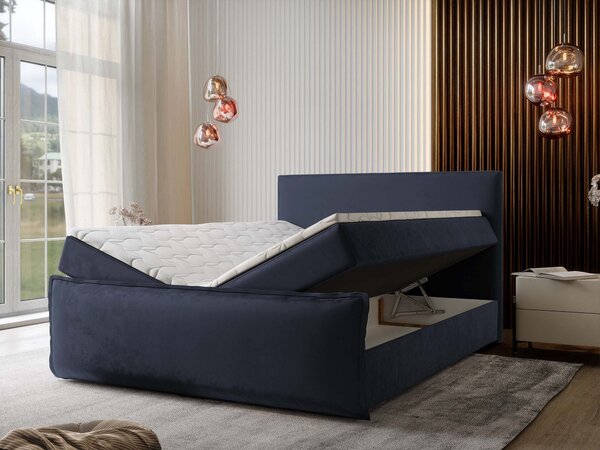 MONTA ágyneműtartós kárpitozott boxspring ágy 140x200 - királykék