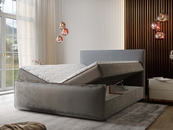 MONTA ágyneműtartós kárpitozott boxspring ágy 160x200 - világosszürke