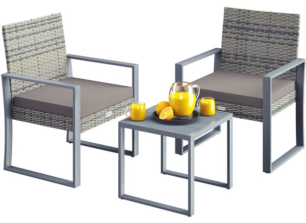 Casaria® Rattan balkon szett 1+2 - szürke