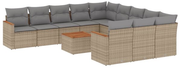 12 részes vegyes bézs polyrattan kerti ülőgarnitúra párnákkal