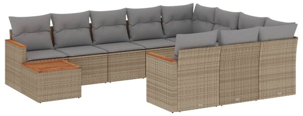 11részes vegyes bézs polyrattan kerti ülőgarnitúra párnákkal