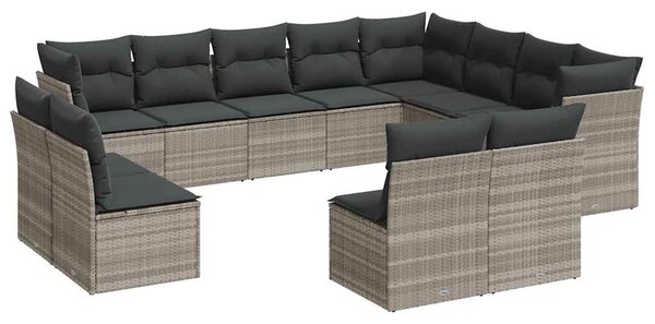 12 részes világosszürke polyrattan kerti ülőgarnitúra párnával