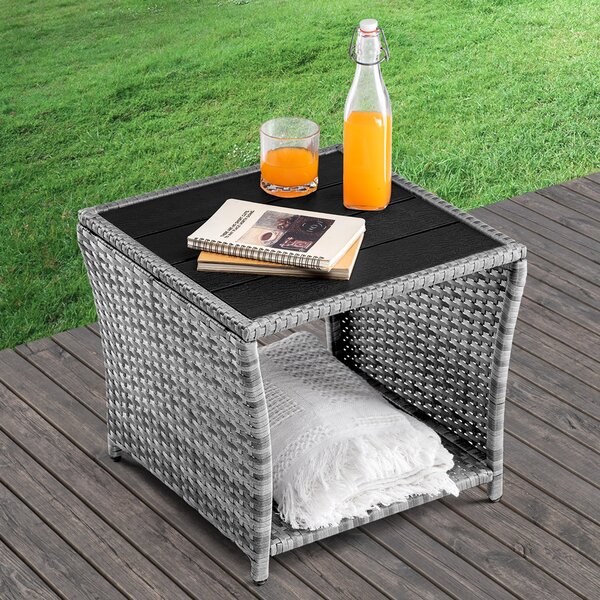 Casaria® Vedis polyrattan asztalka 45x45x40 cm - szürke