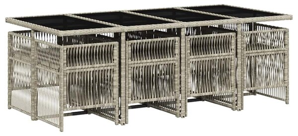 9részes világosszürke polyrattan kerti étkezőgarnitúra párnával