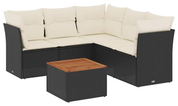 6 részes fekete polyrattan kerti ülőgarnitúra párnákkal