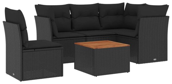 6 részes fekete polyrattan kerti ülőgarnitúra párnákkal