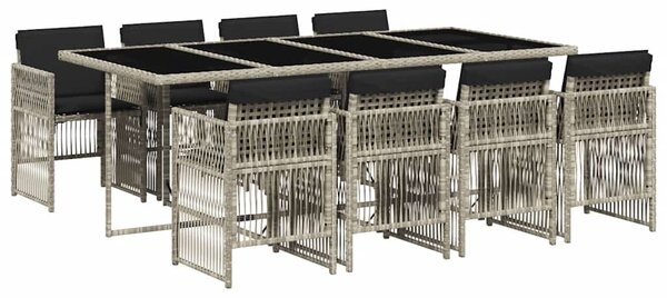 9részes világosszürke polyrattan kerti étkezőgarnitúra párnával