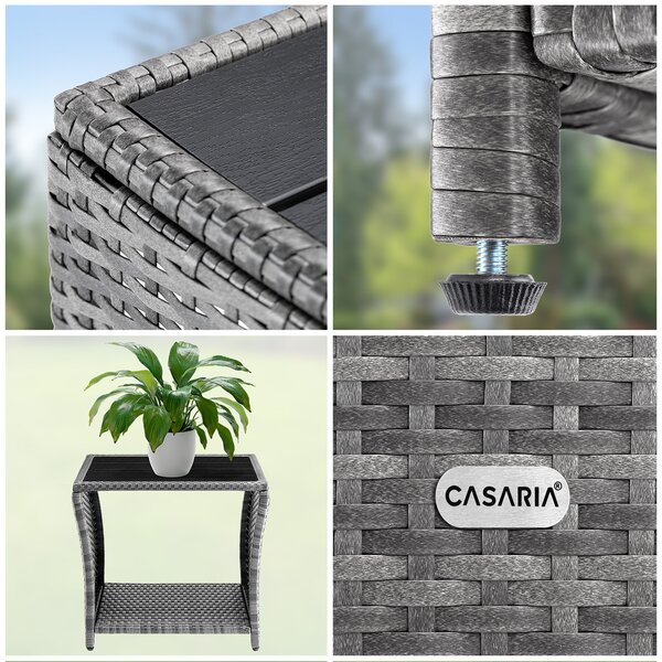 Casaria® Vedis polyrattan asztalka 45x45x40 cm - szürke